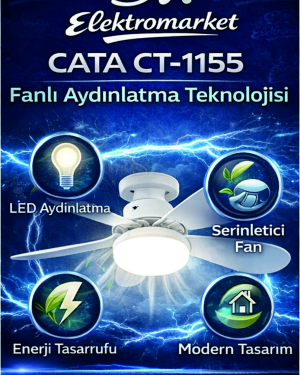CATA CT-1155 Karayel Fan LED Ampul 82W Kumandalı