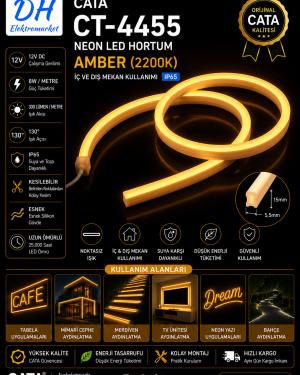 CATA CT-4455A Neon LED Hortum Amber (2200K) 12V IP65 – İç ve Dış Mekan
