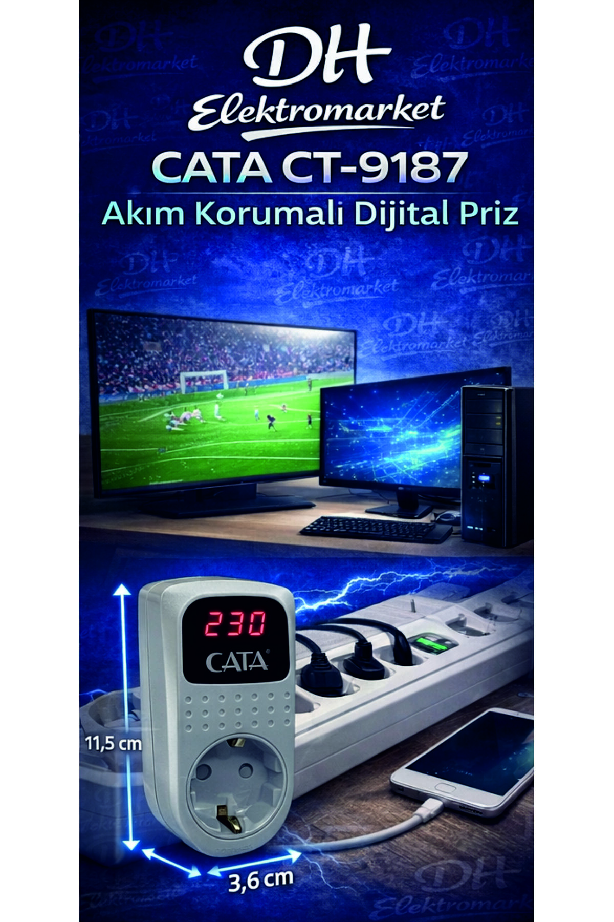 CATA CT-9187 Dijital Akım Korumalı Priz Regülatör 4000W