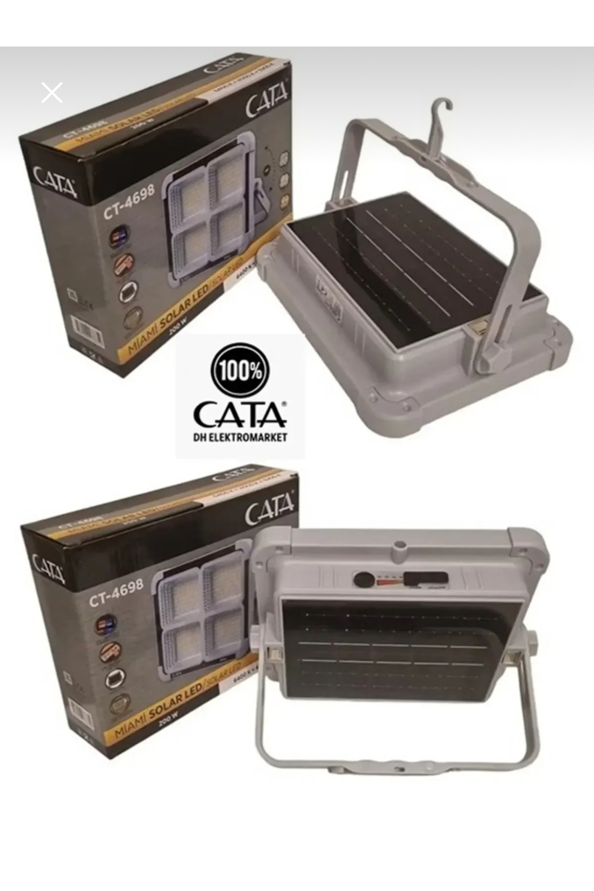CT-4698 200W PORTATİF SOLAR LED PROJEKTÖR 6400K+4000K+3200K (GRİ)